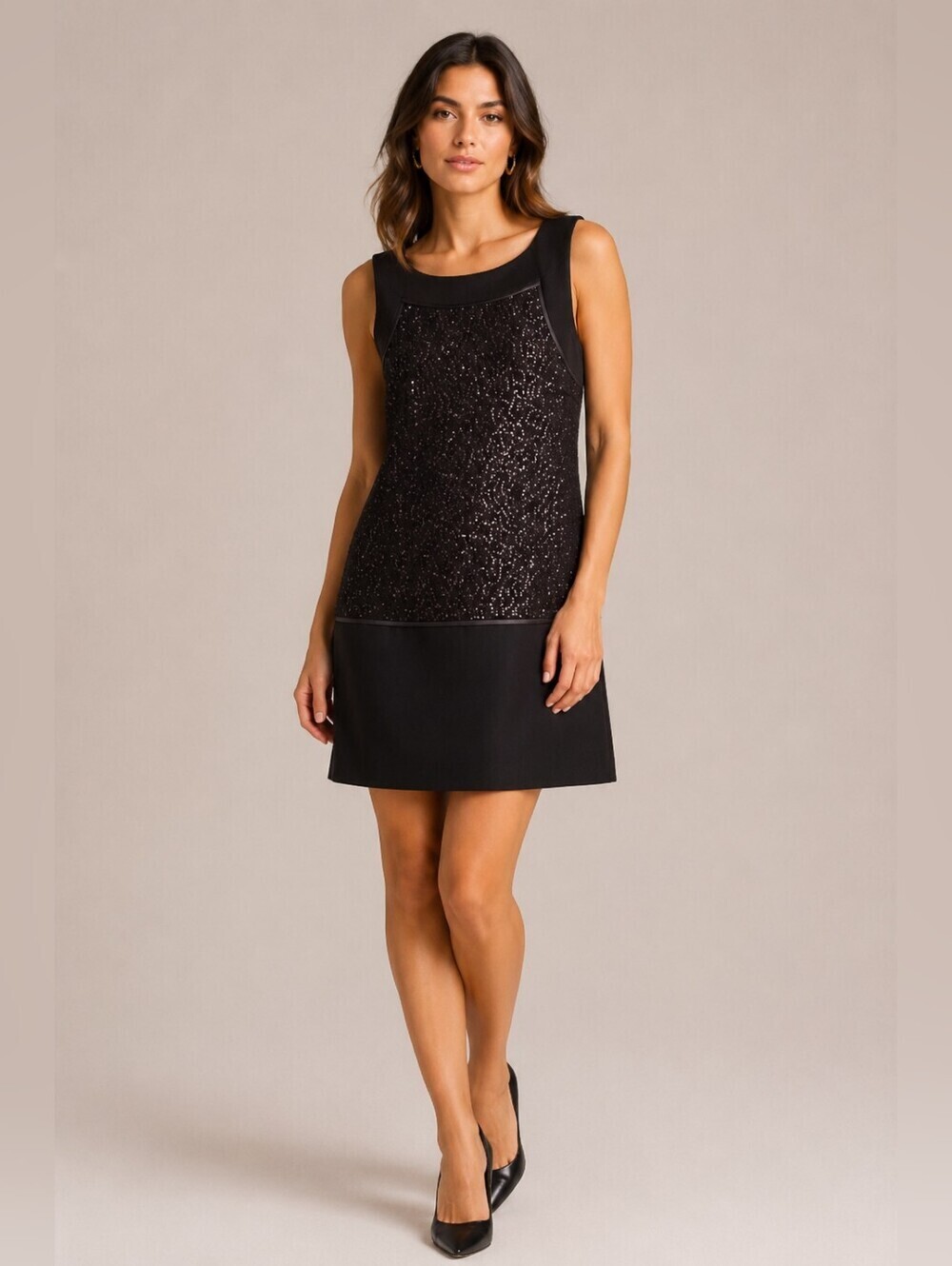 LOFT Black Sleeveless Sequins Dress